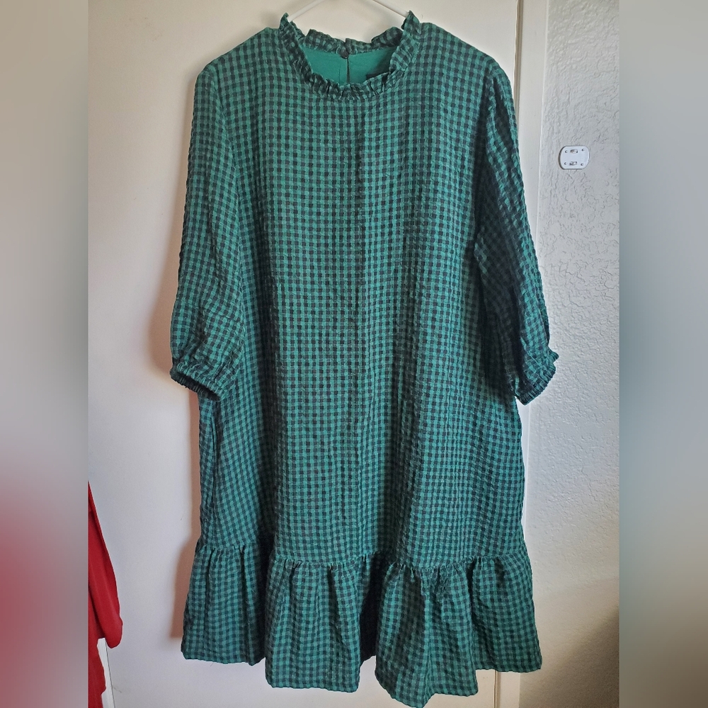 Donna Morgan Green Plaid Long Sleeve Dress